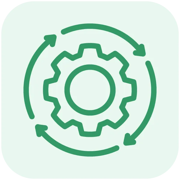 Gear with circular arrows around it representing process or system cycling