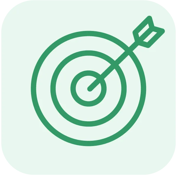 A line drawing of a bullseye target with an arrow hitting the center.